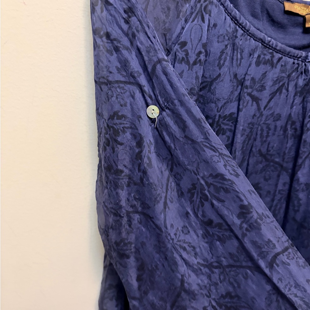 100% Silk Floral Sheer Layered Blouse Italian Boho 3/4 Sleeve - Picture 5 of 8